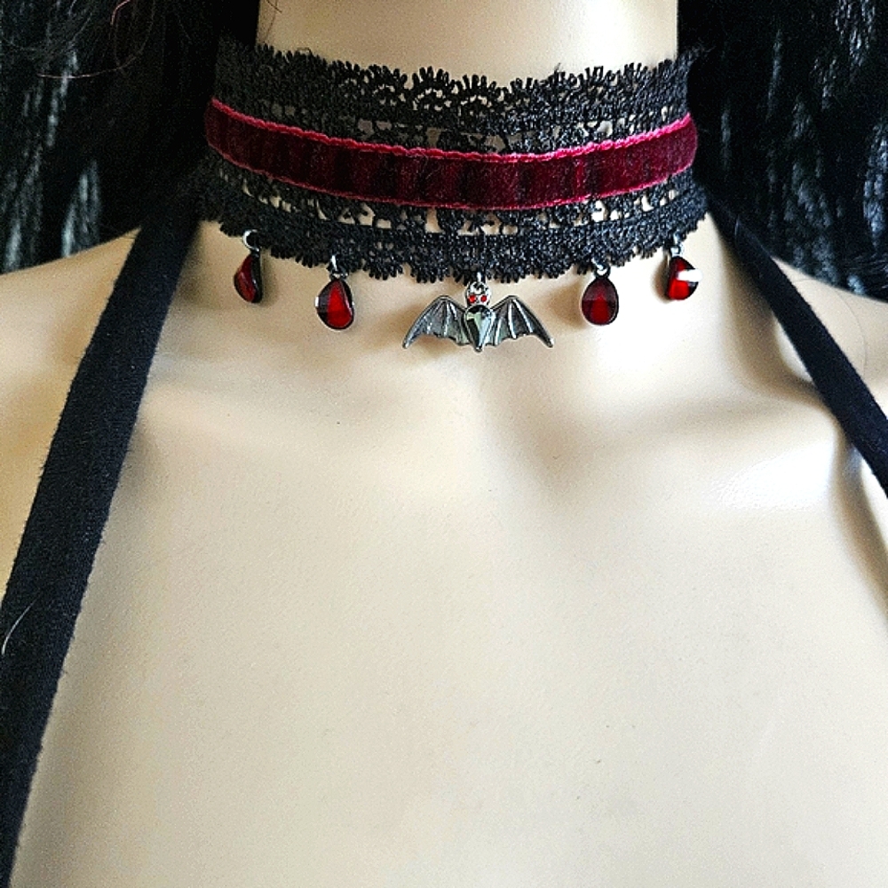 Gothic Velvet Bat Choker Necklace Vampire Necklace Costume Necklace Goth